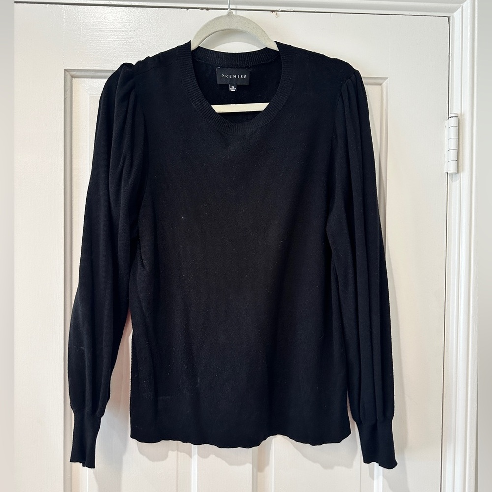 Premise soft long sleeve crewneck sweater bubble shoulder blouse